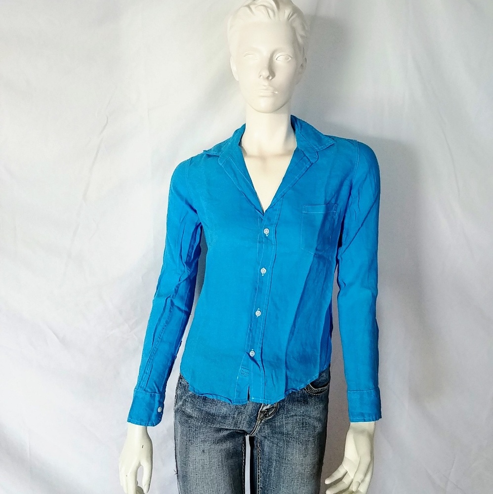 NWOT Frank & Eileen Barry Turquoise Linen Shirt